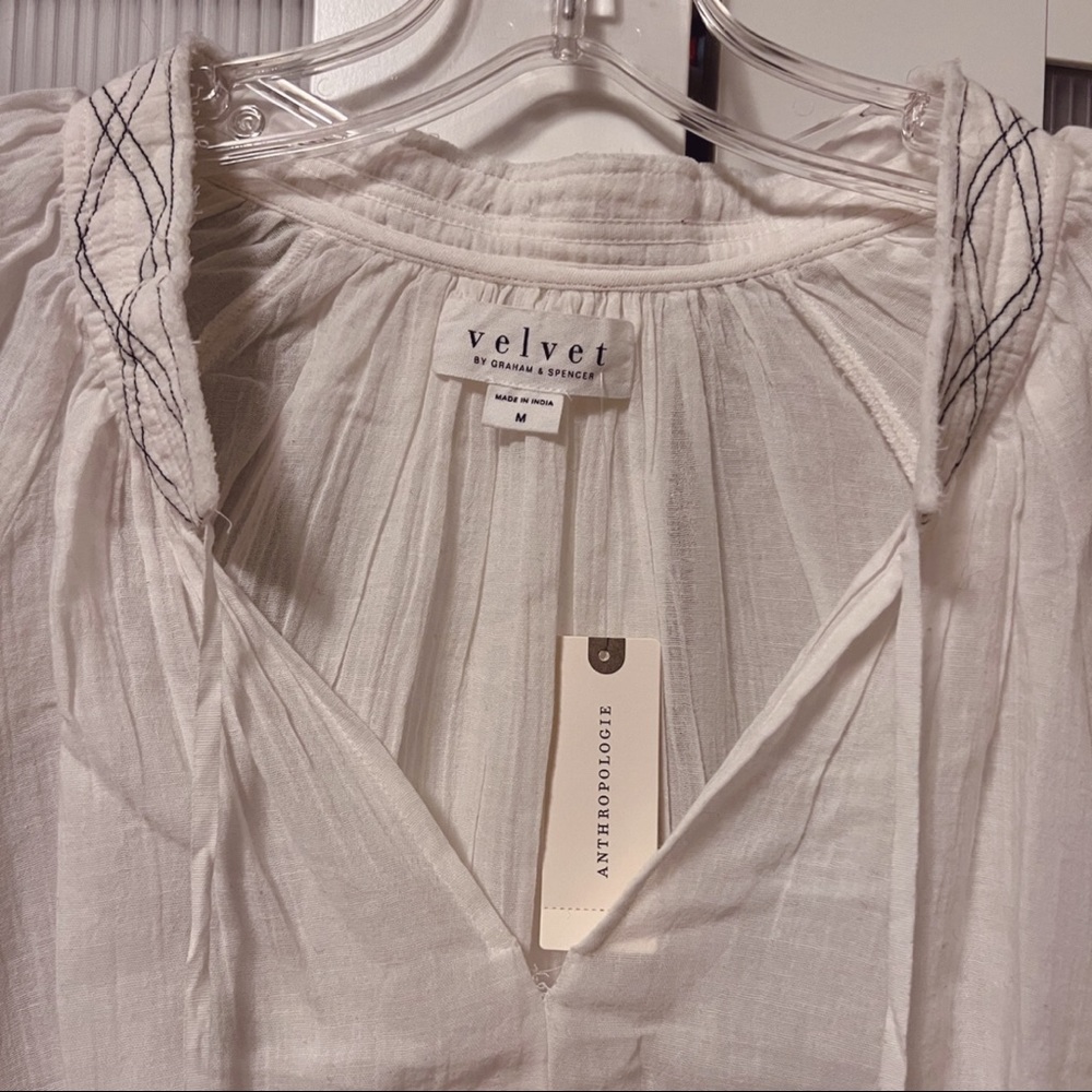 NWT Anthropologie Velvet by Graham & Spencer White Lena Peasant Blouse Tunic - Picture 9 of 16